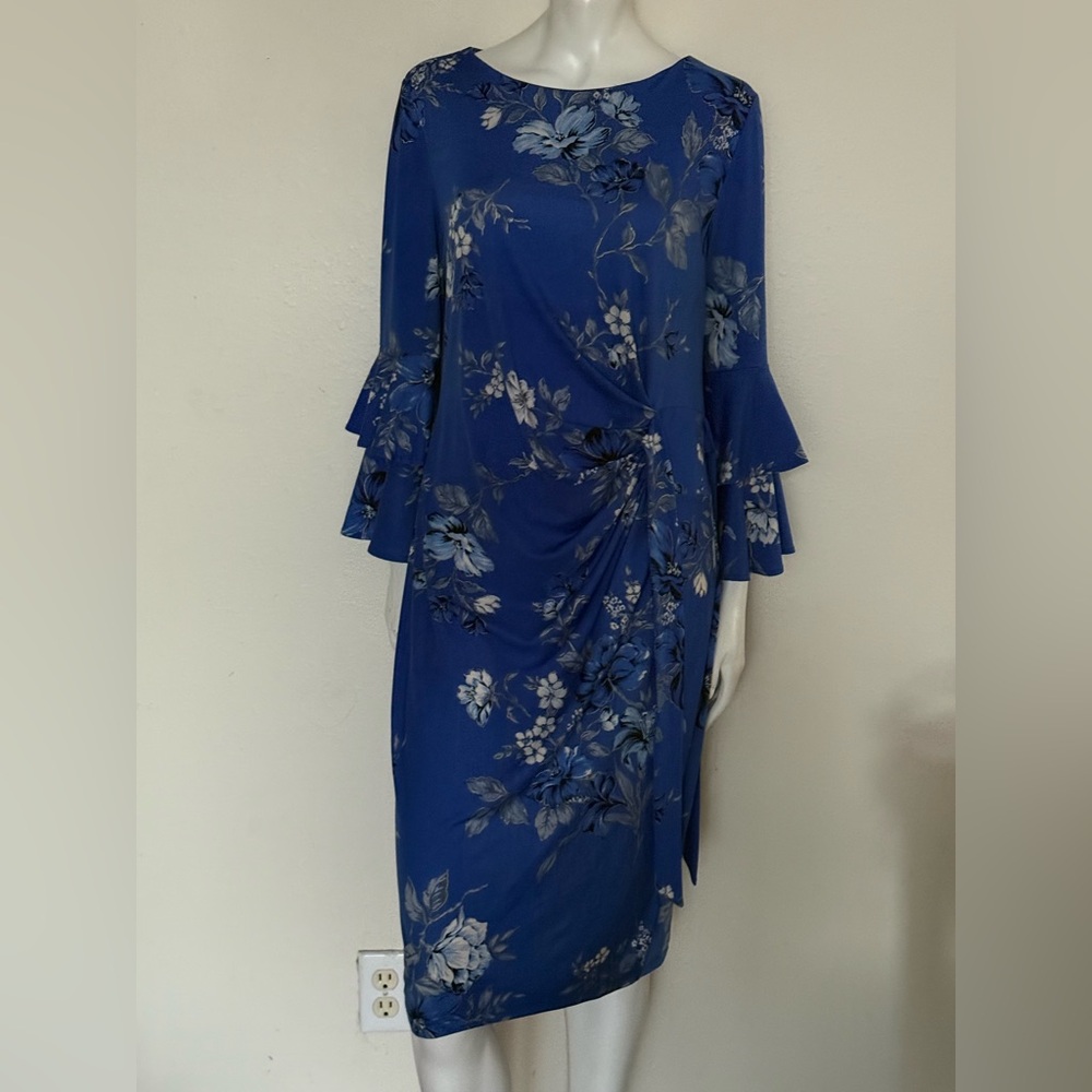 Shelby & Palmer Royal Blue Floral Long-Sleeve Ruffle Dress